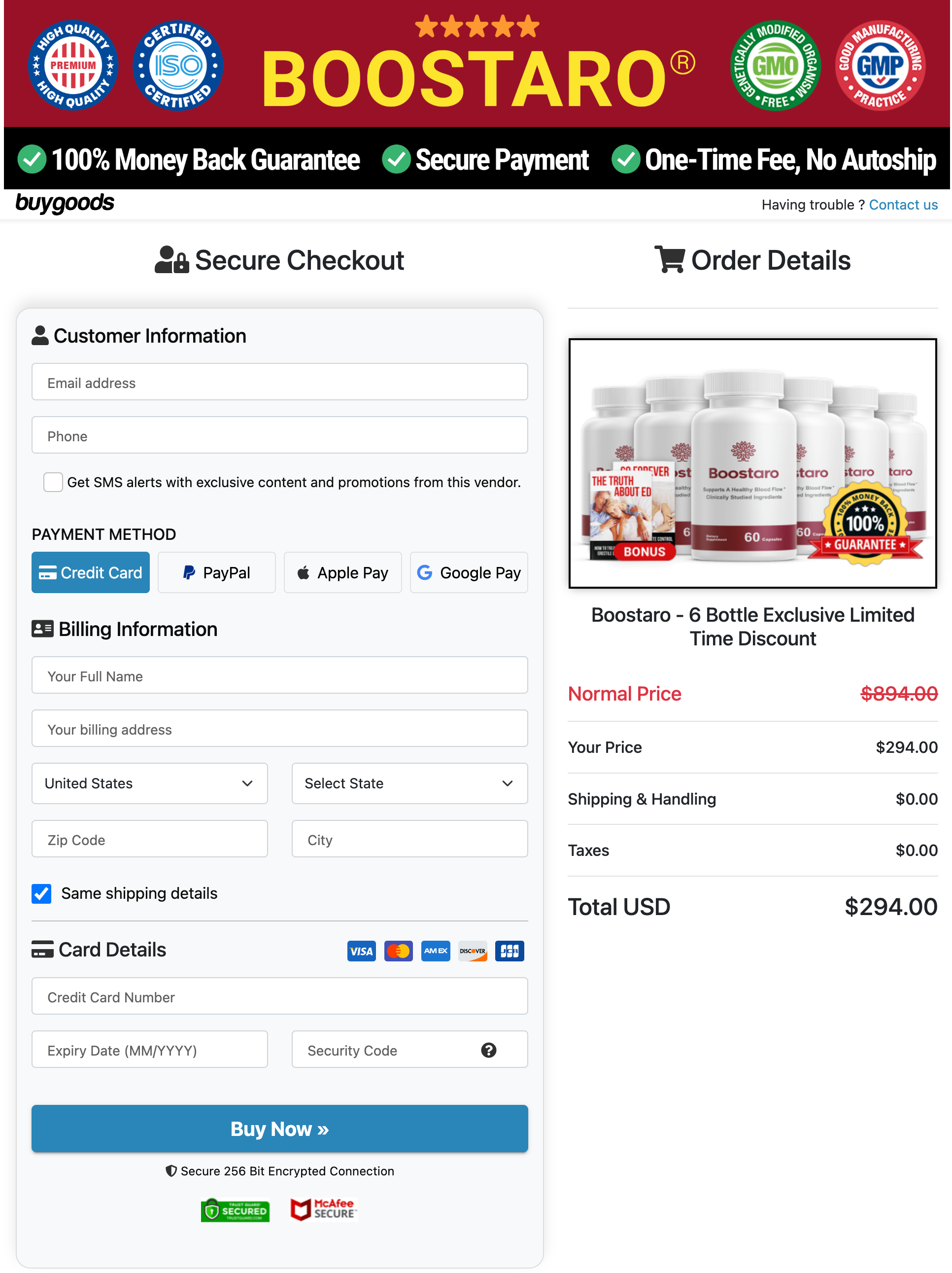 Boostaro secure checkout page official website order now
